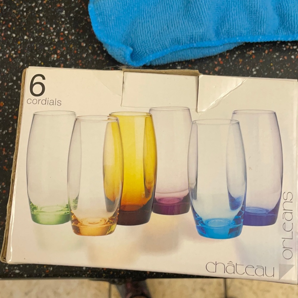 4 boxes multi colored cordial glasses